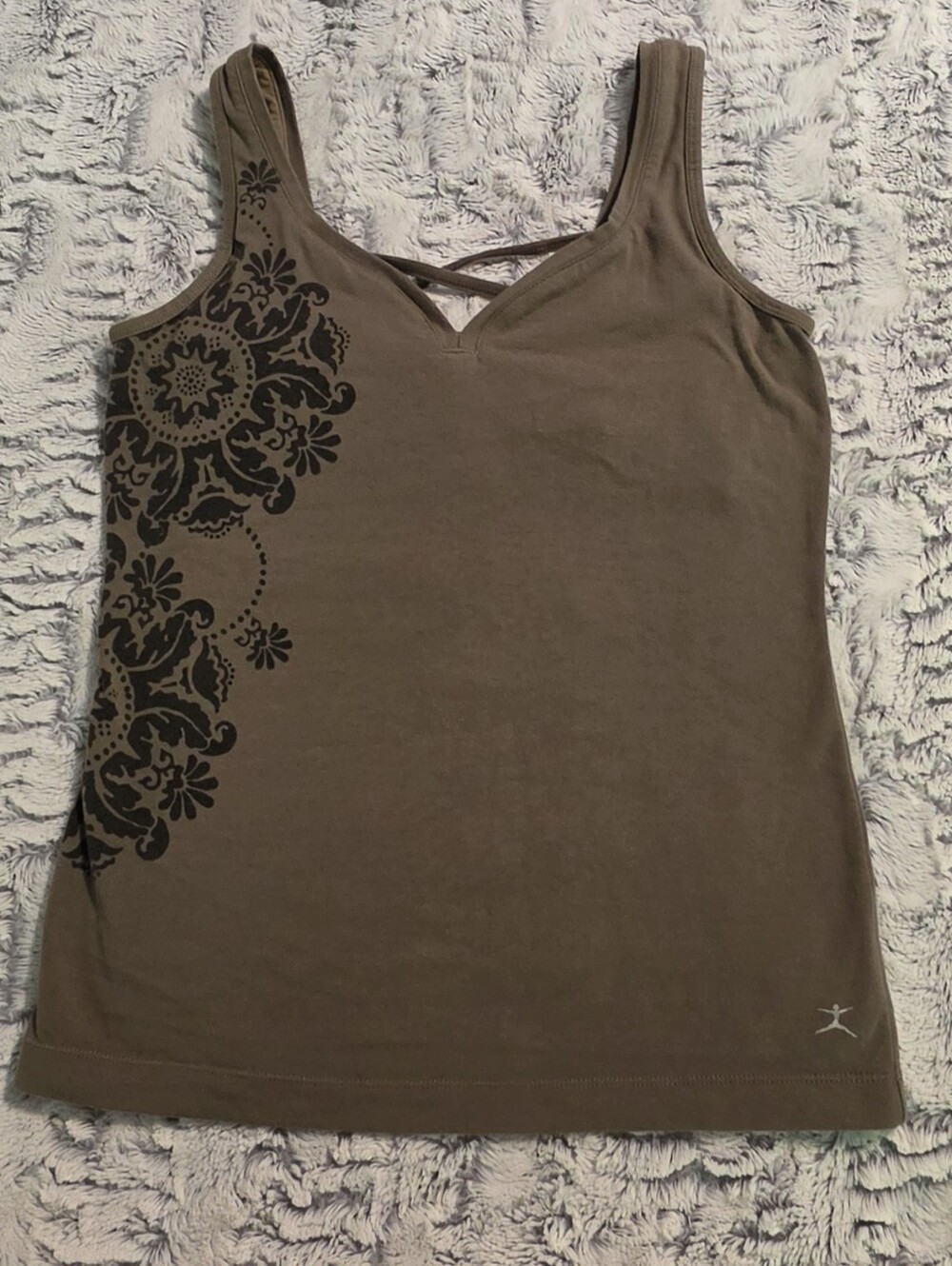 Women's Workout Sleeveless Tank Top with Side Floral Print & Built-in Shelf Bra